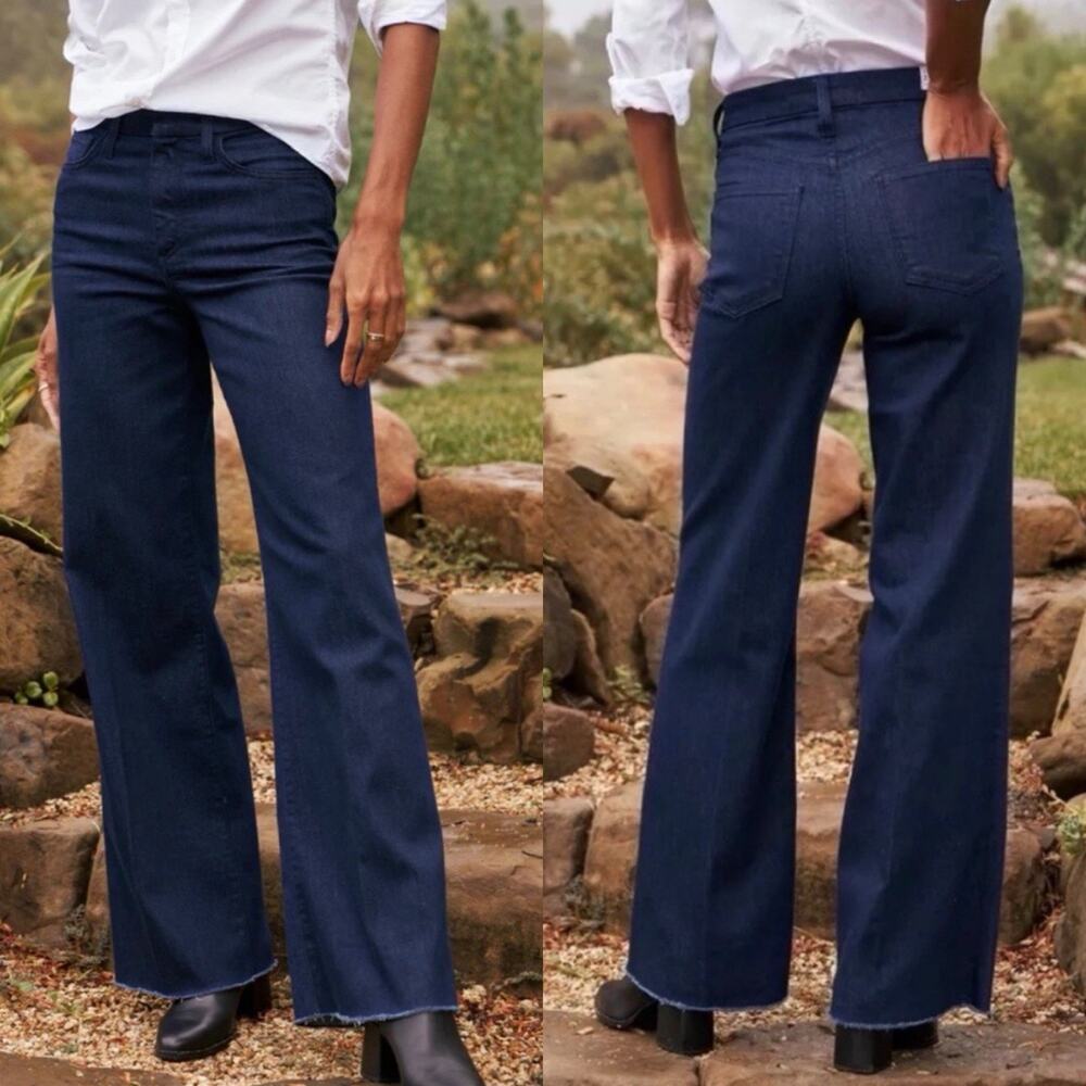 Frank & Eileen Dark Blue Wash East Galway Gaucho Wide Leg Raw Hem Jeans 24 $328